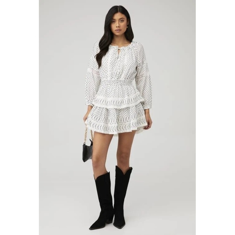 LoveShackFancy Popover Dress Medium Antique White Dot Elegant Casual Summer